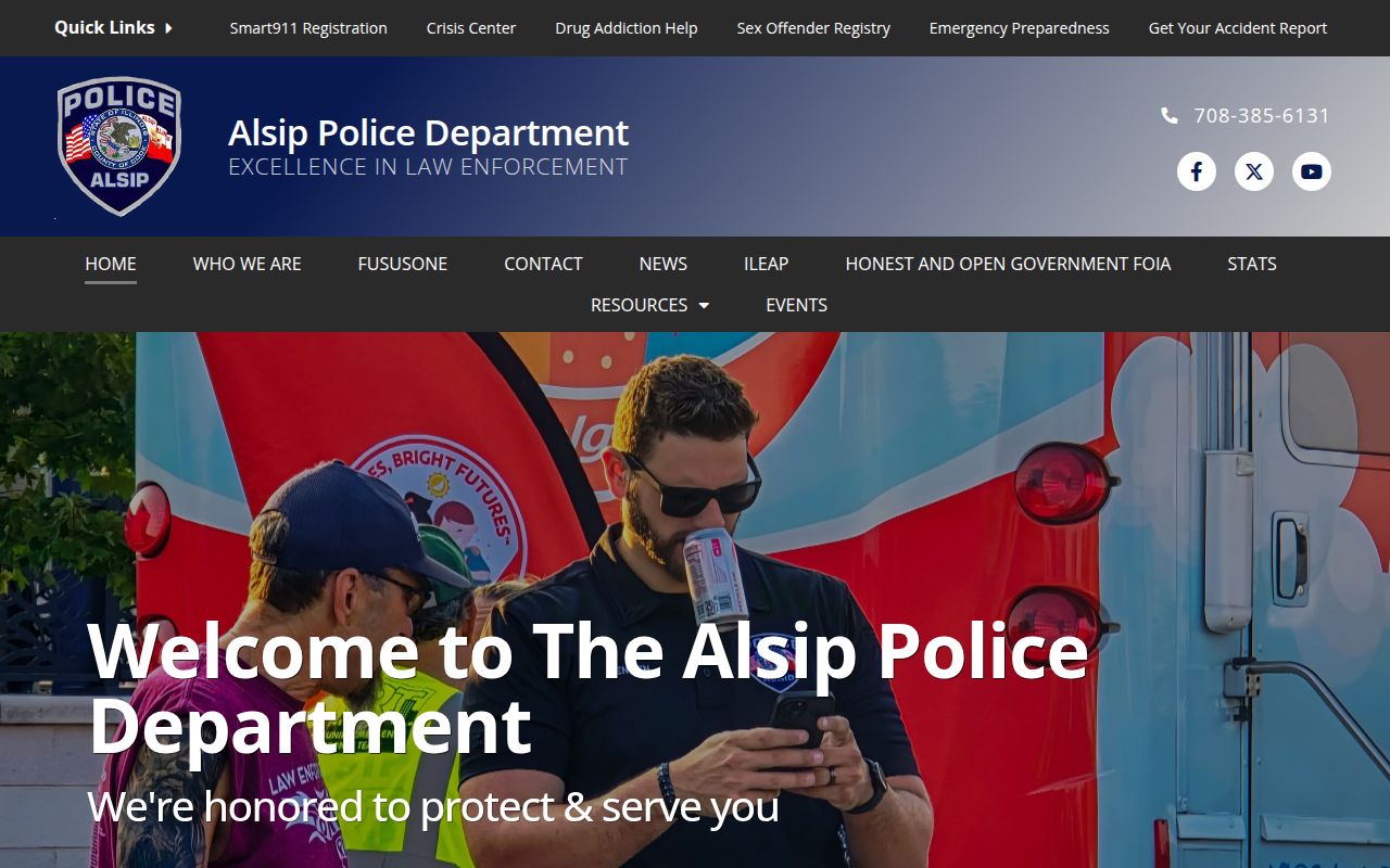 Alsip Police Department website with contact information