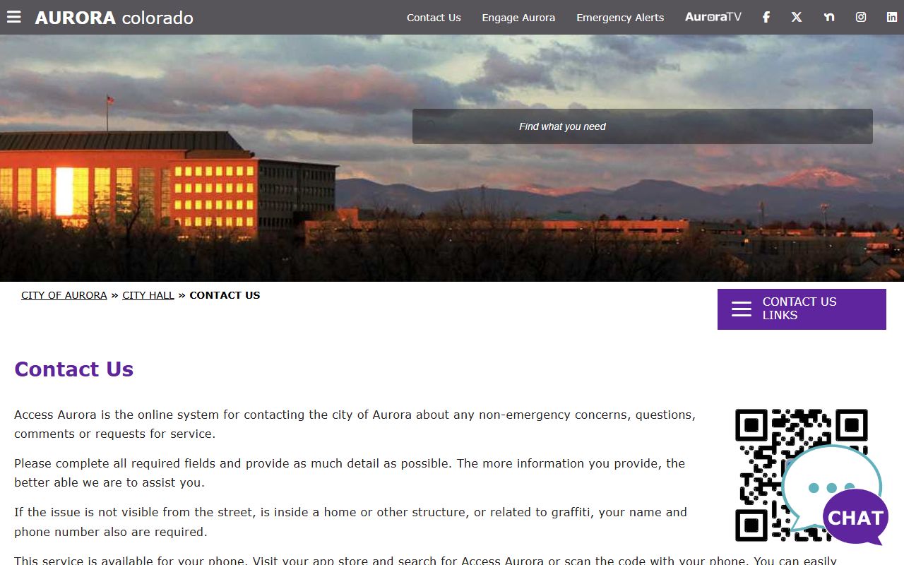 Aurora City Hall contact phone directory page