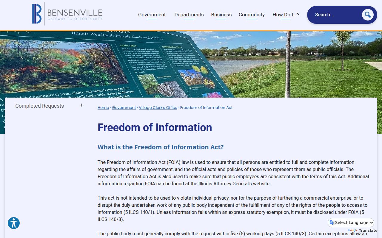Bensenville Freedom of Information Act request page