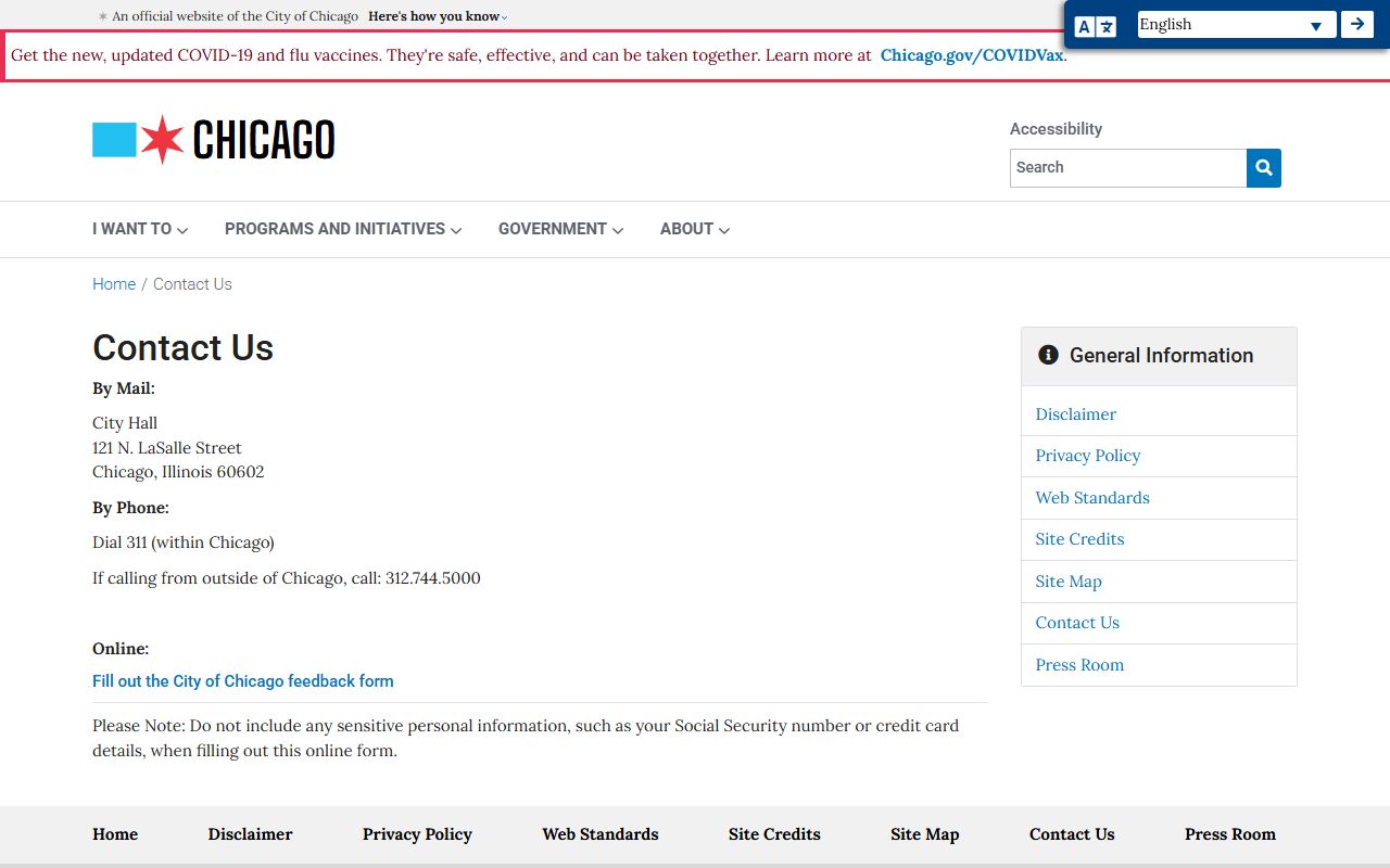 Chicago city contact page phone directory
