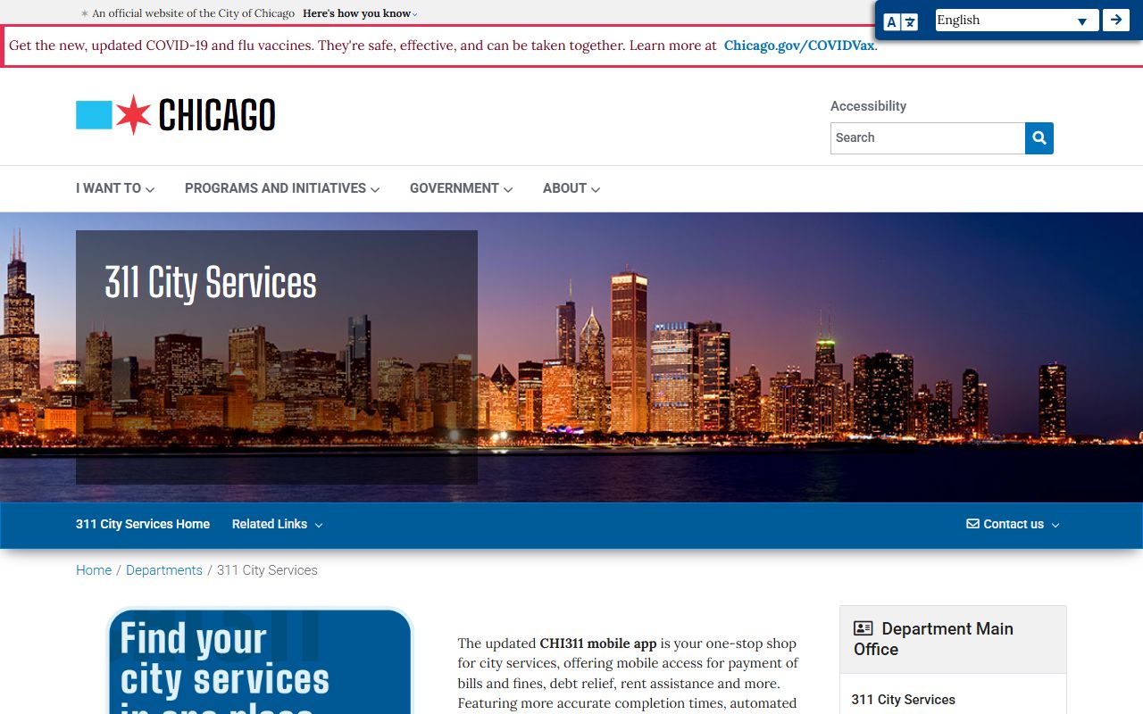 Chicago 311 services phone directory page