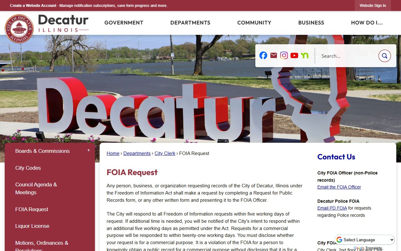 Decatur FOIA request page phone directory records