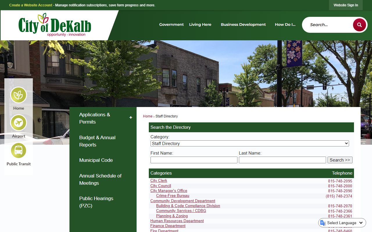 DeKalb city staff directory phone directory page