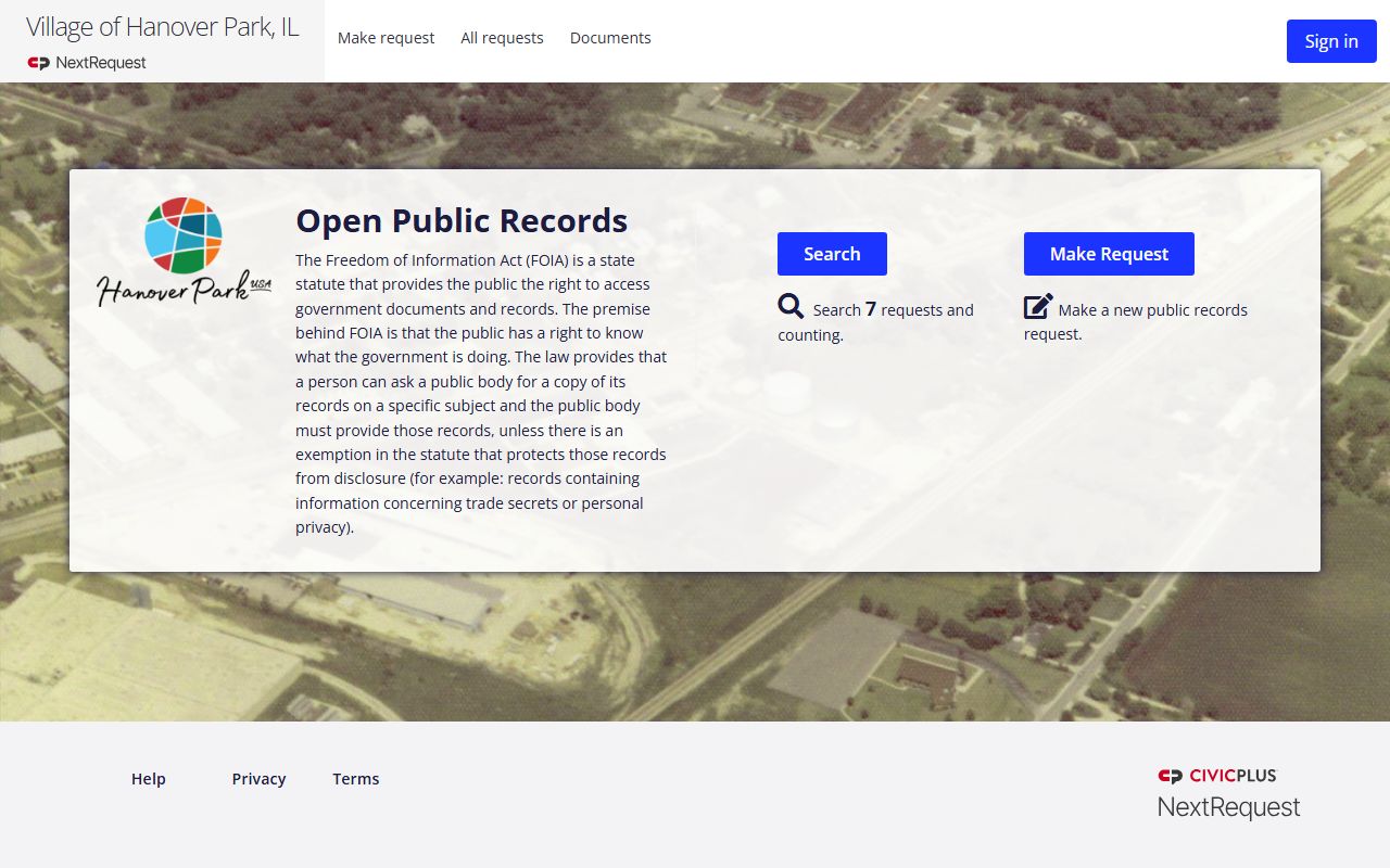Hanover Park FOIA portal phone directory requests