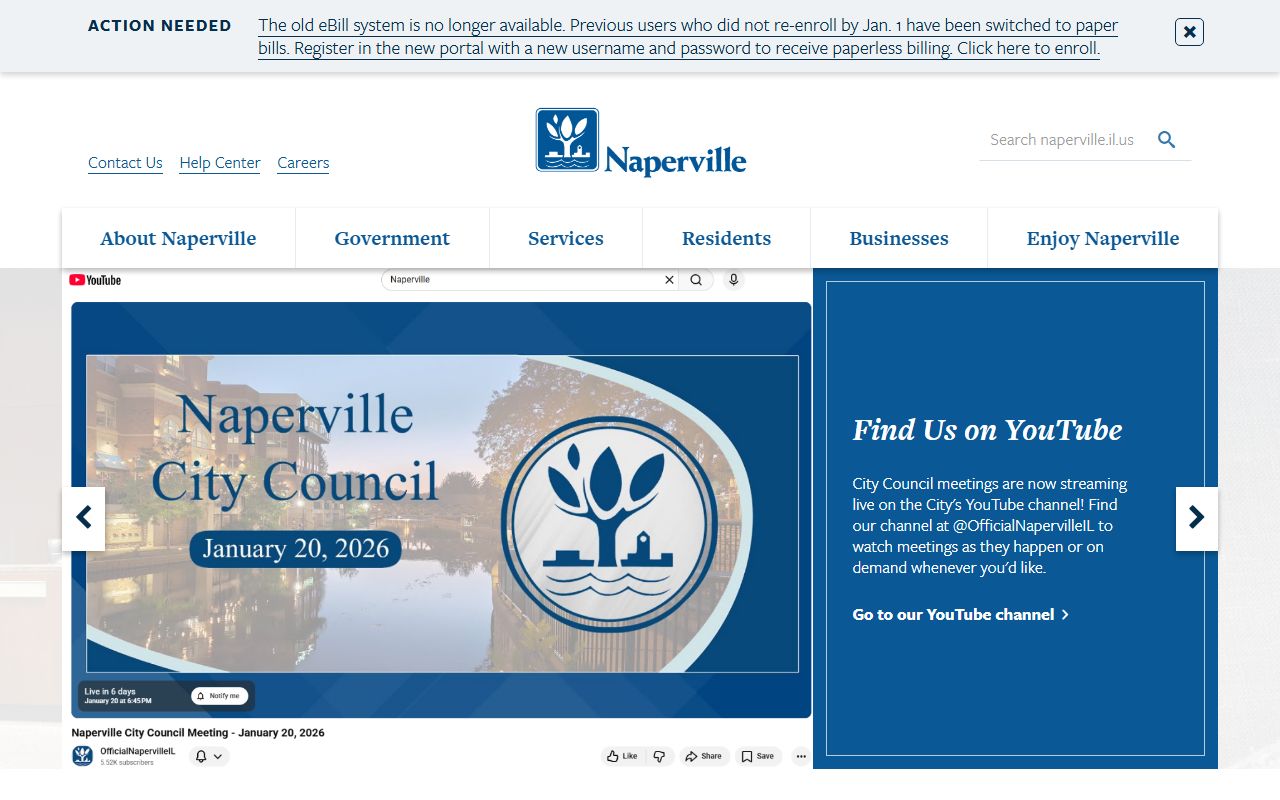 Naperville government page phone directory information