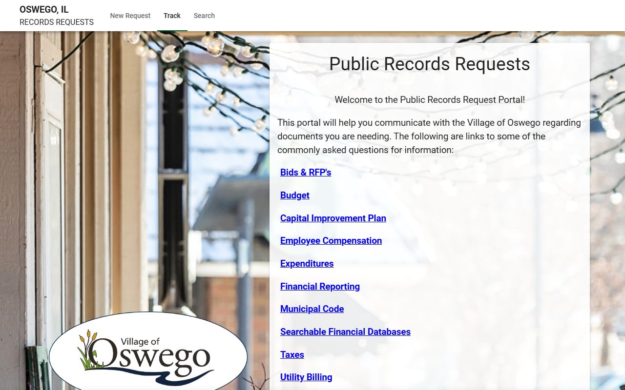 Oswego village FOIA portal phone directory requests