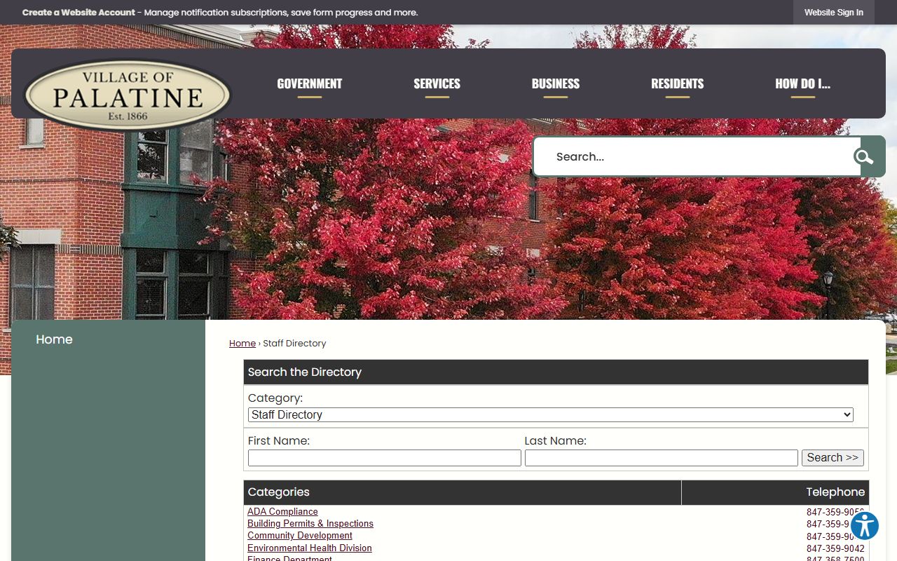 Palatine village staff directory phone listings
