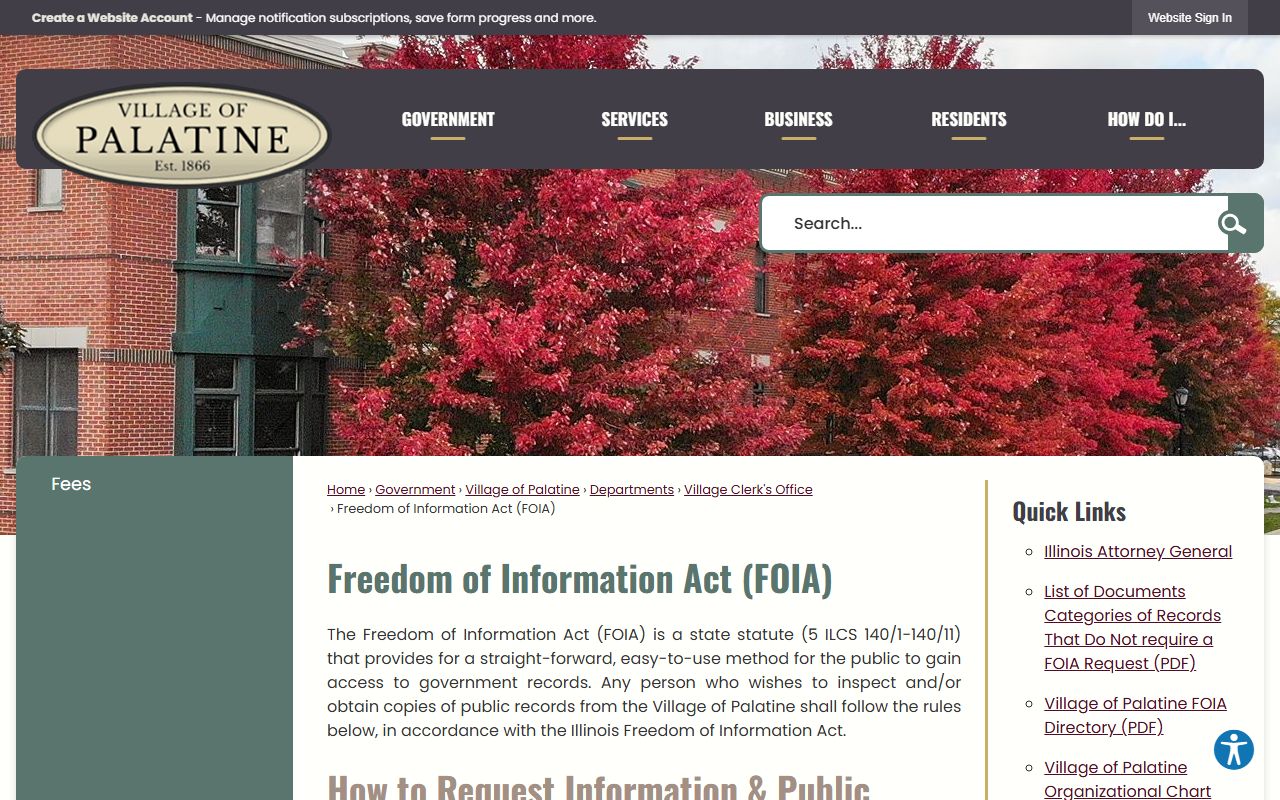 Palatine FOIA request page for public records