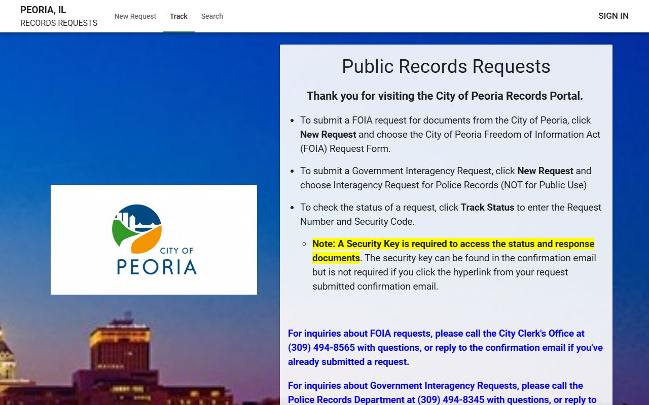 Peoria FOIA portal for phone directory records