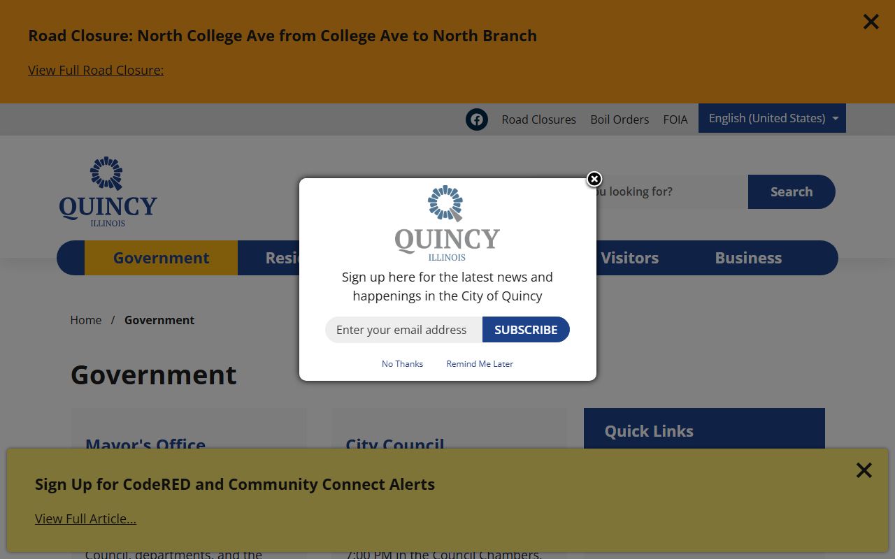 Quincy city government page phone directory