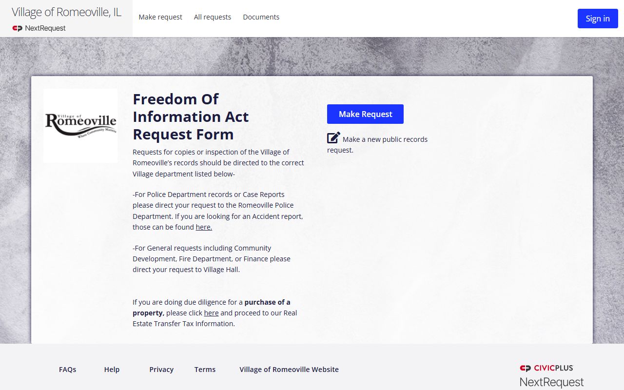 Romeoville FOIA portal for phone directory records