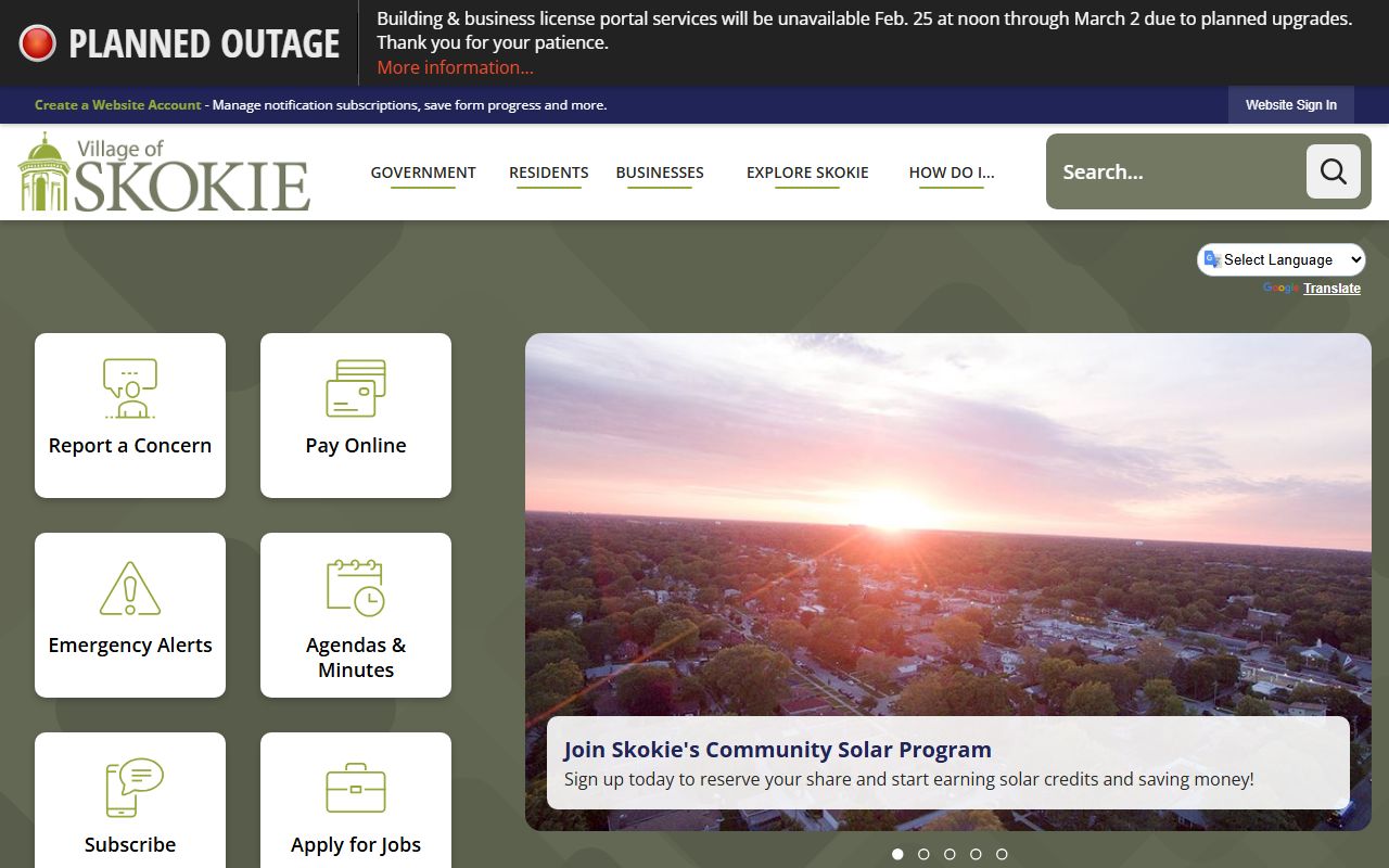 Skokie village government homepage phone directory