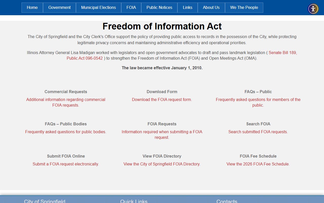 Springfield FOIA portal phone directory access