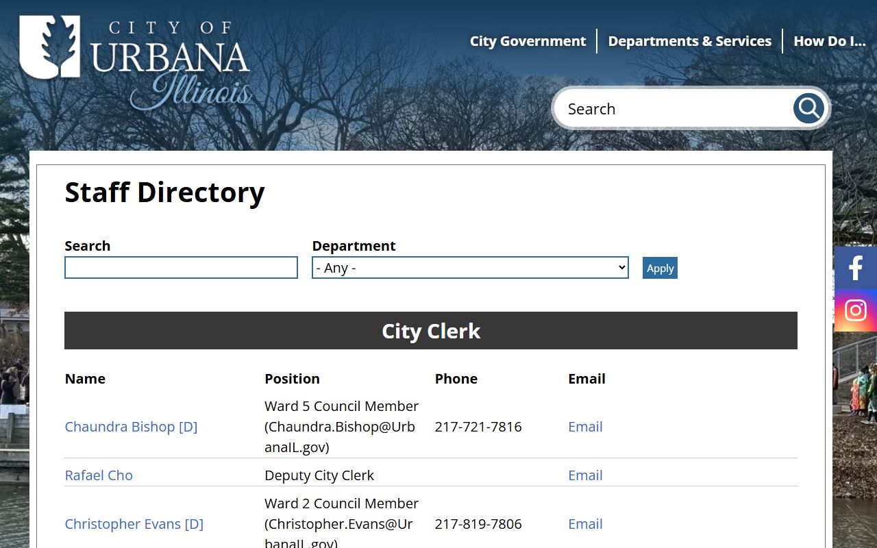 Urbana city staff directory phone directory