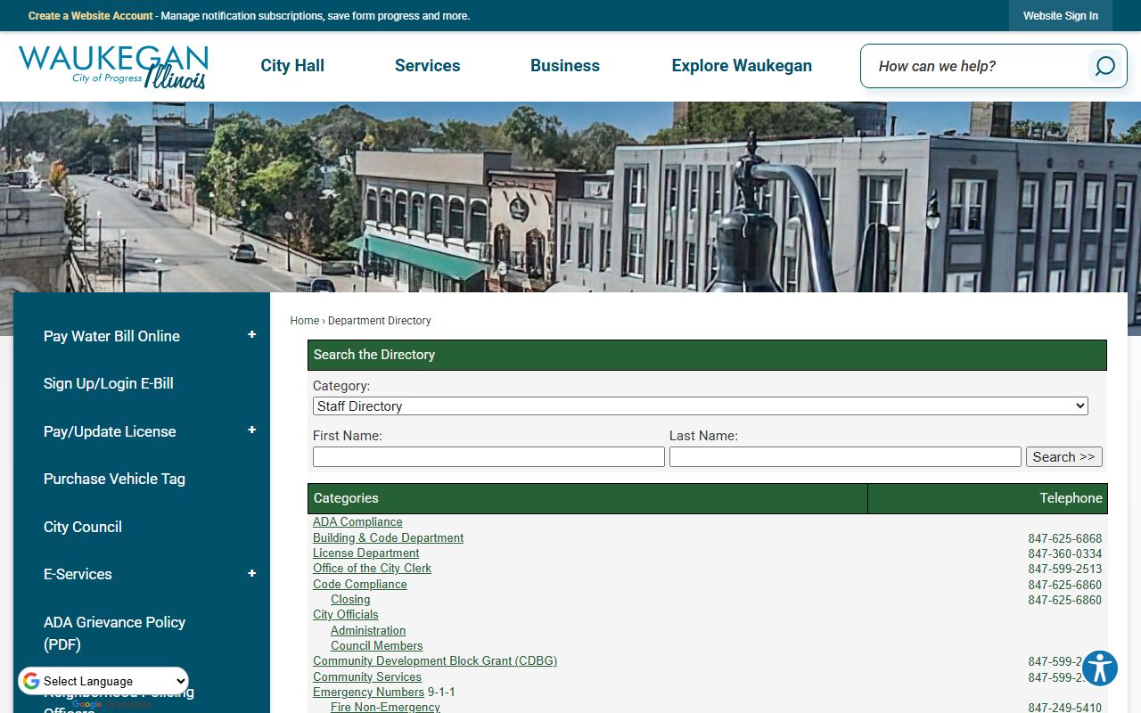 Waukegan city staff directory phone directory search