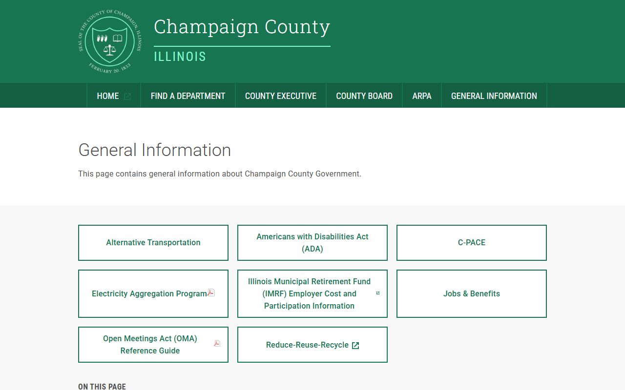 Champaign County general information phone directory page