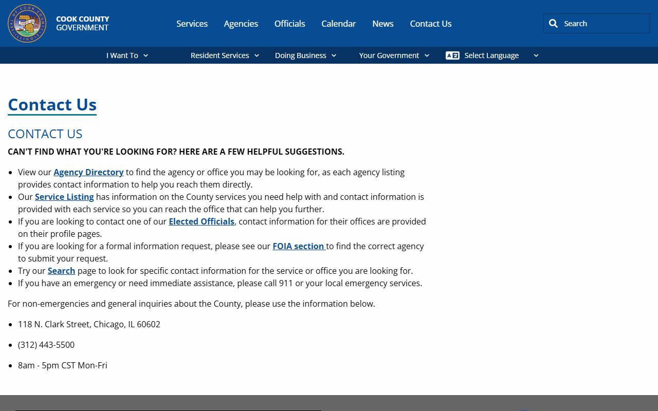 Cook County contact page phone directory