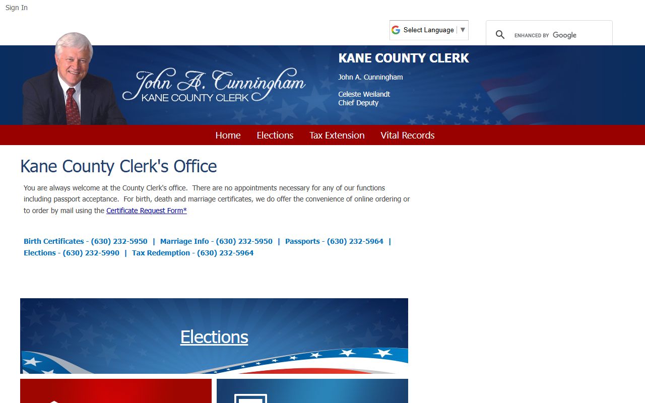 Kane County Clerk phone directory page