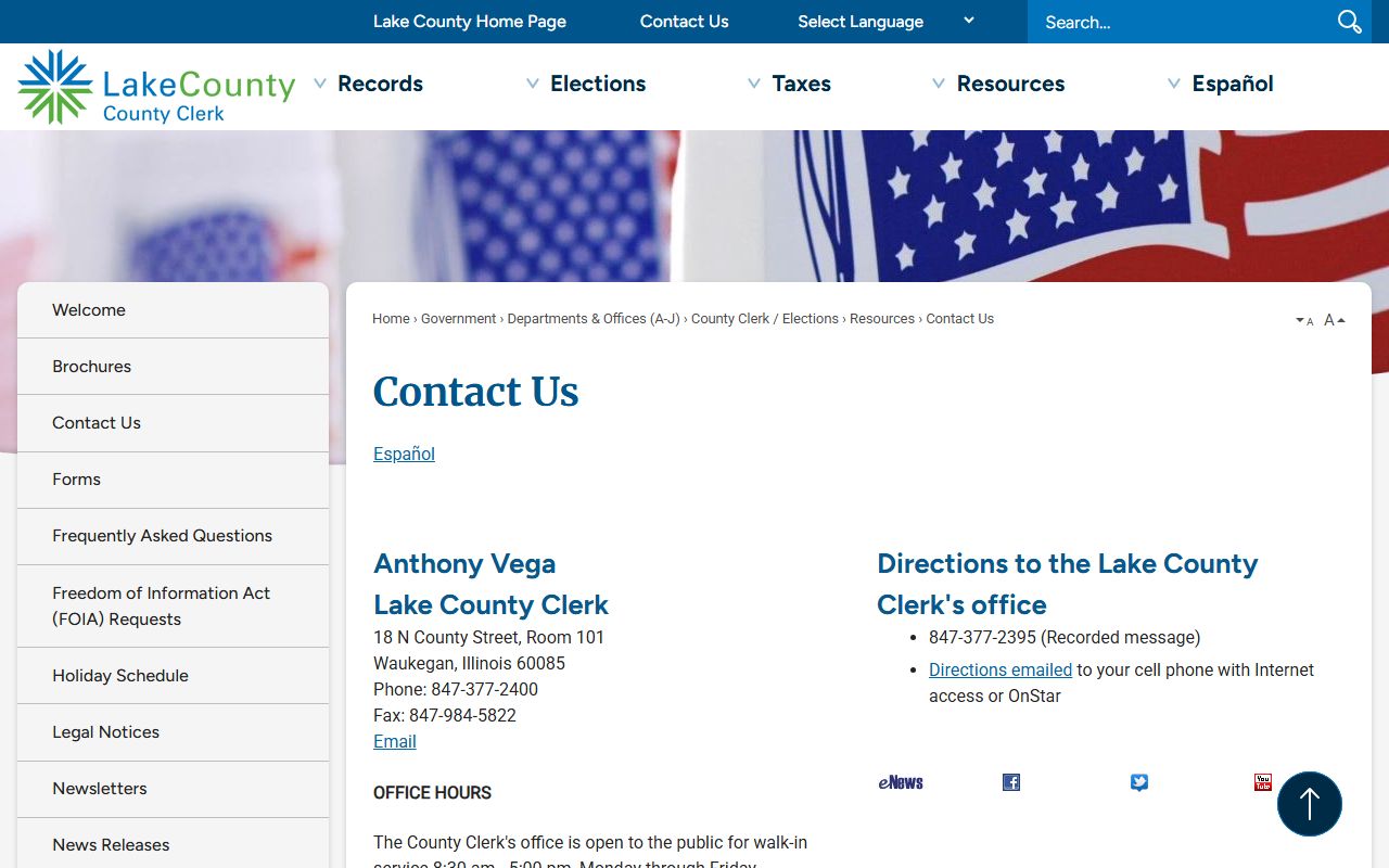 Lake County contact page phone directory