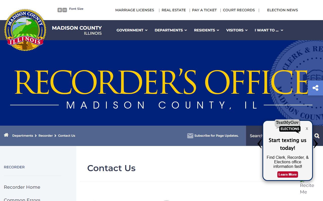 Madison County Recorder contact phone directory