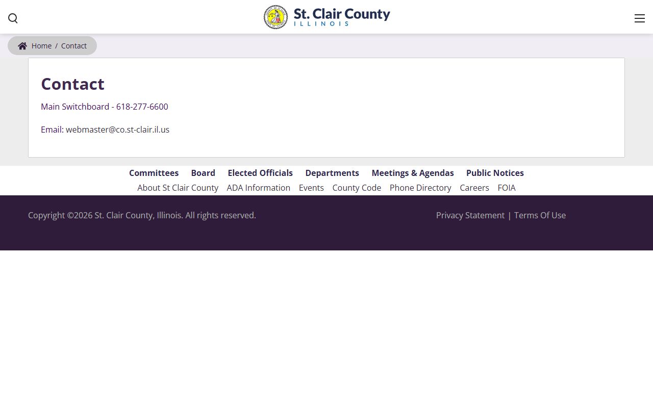 St. Clair County contact page for phone directory inquiries