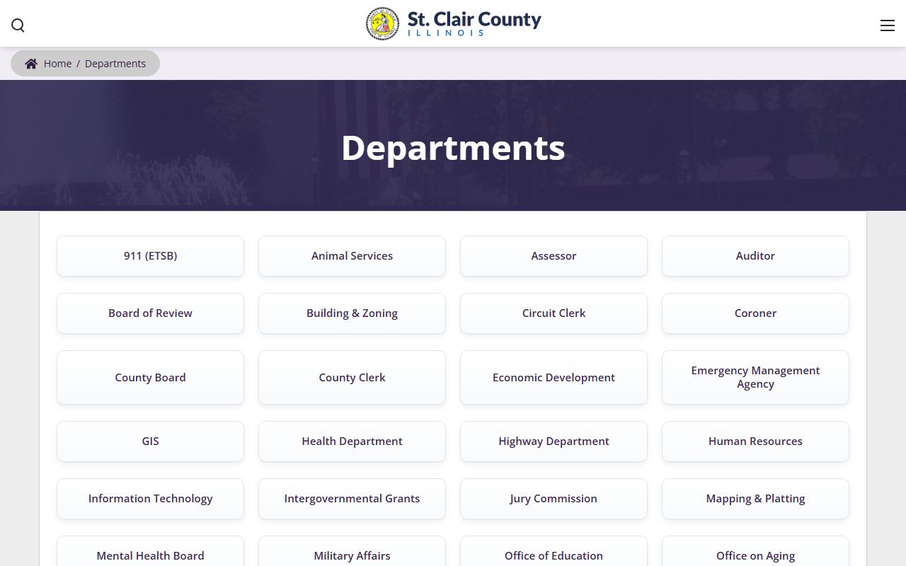 St. Clair County departments page phone directory listing